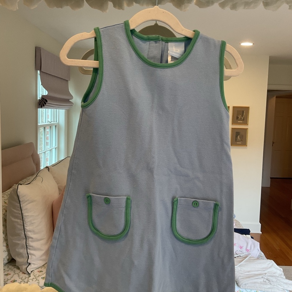 bella bliss Light Blue Knit Sleeveless Dress with Green Trim